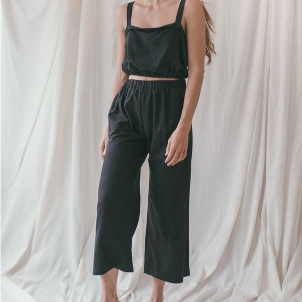 Ozma of California wide leg crop raw silk pants